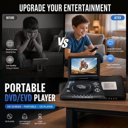 🔥50% OFF📺Portable DVD/EVD Player – 7.8" Rechargeable Screen, Compatible with DVD/CD/USB/SD for Home & Travel