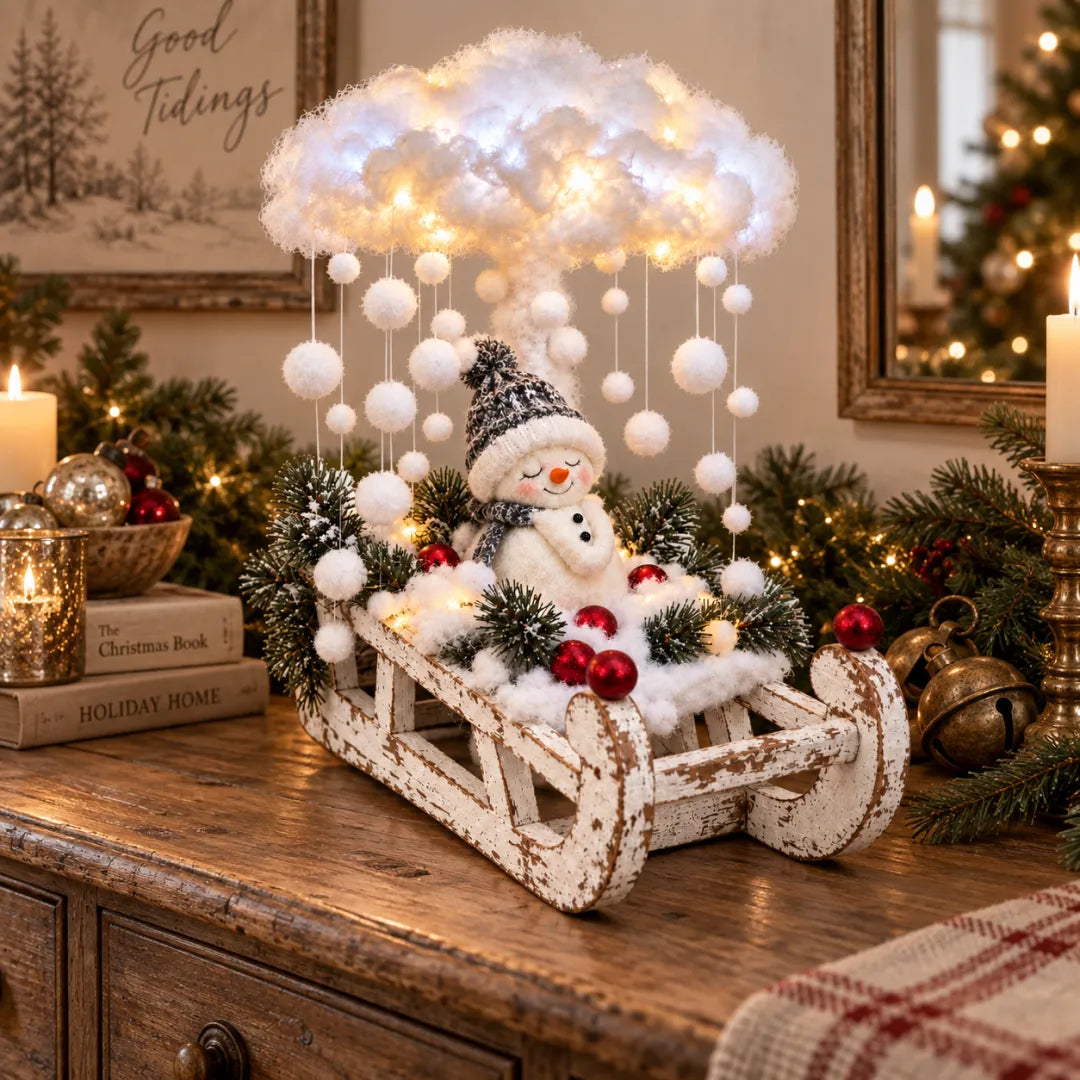 ☁️Lighted Snowfall Cloud Snowman Scene🎁