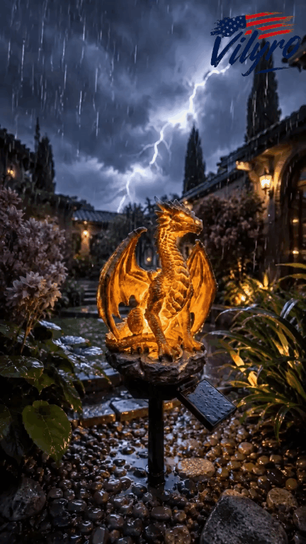 🔥LAST DAY 50% OFF✨Solar Dragon Garden Statue Light – Golden Ember Fantasy Outdoor Decor