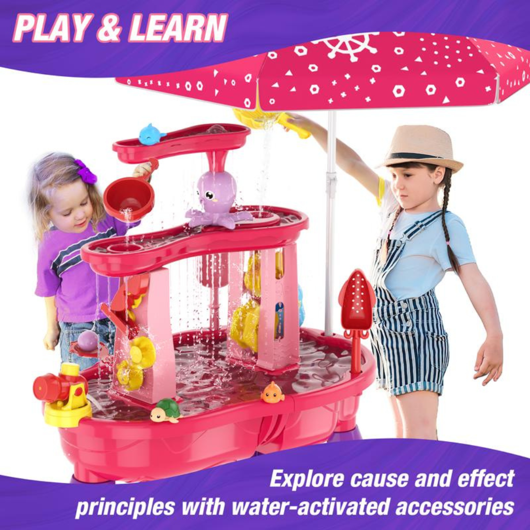 Children playing with water activity table