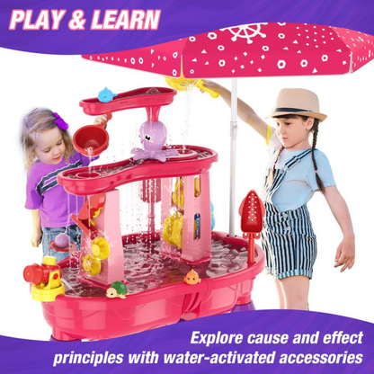 Kids 2-in-1 Sand & Water Activity Table with Adjustable Umbrella