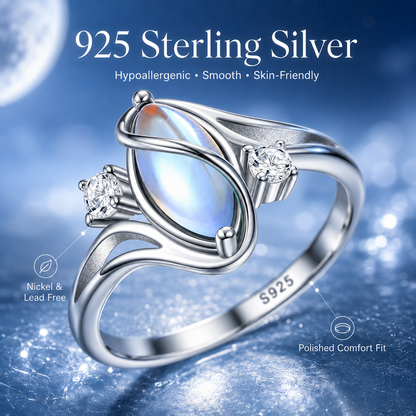 🎁💍925 Sterling Silver Rainbow Moonstone Ring