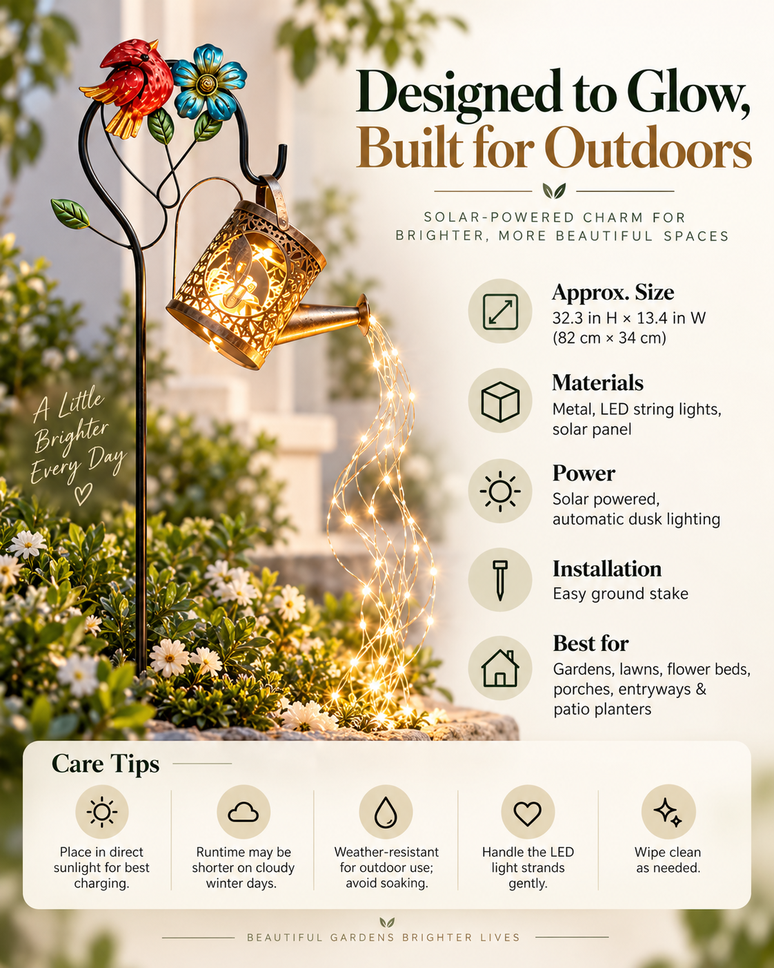 🔥 Limited-Time Offer | Solar Cardinal Watering Can Garden Light – Beautiful by Day, Glowing by Night ✨