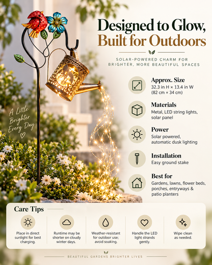 🔥 Limited-Time Offer | Solar Cardinal Watering Can Garden Light – Beautiful by Day, Glowing by Night ✨
