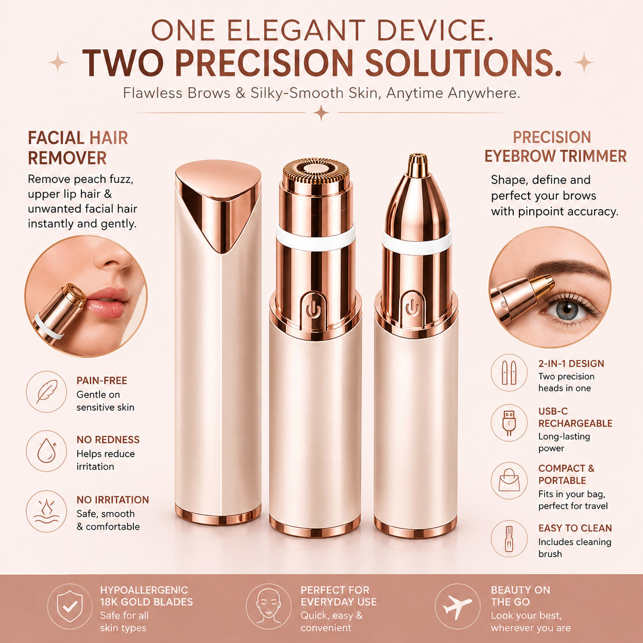 Vilyro– 2-in-1 Eyebrow & Facial Hair Trimmer