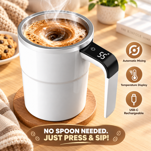 ☕ Smart Self-Stirring Coffee Mug with LCD Temperature Display – One-Touch Mixing