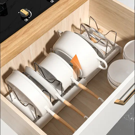 🍽️ 7/10-Slot Adjustable Tableware Organizer – Space-Saving Rack for Plates, Lids & Cutting Boards