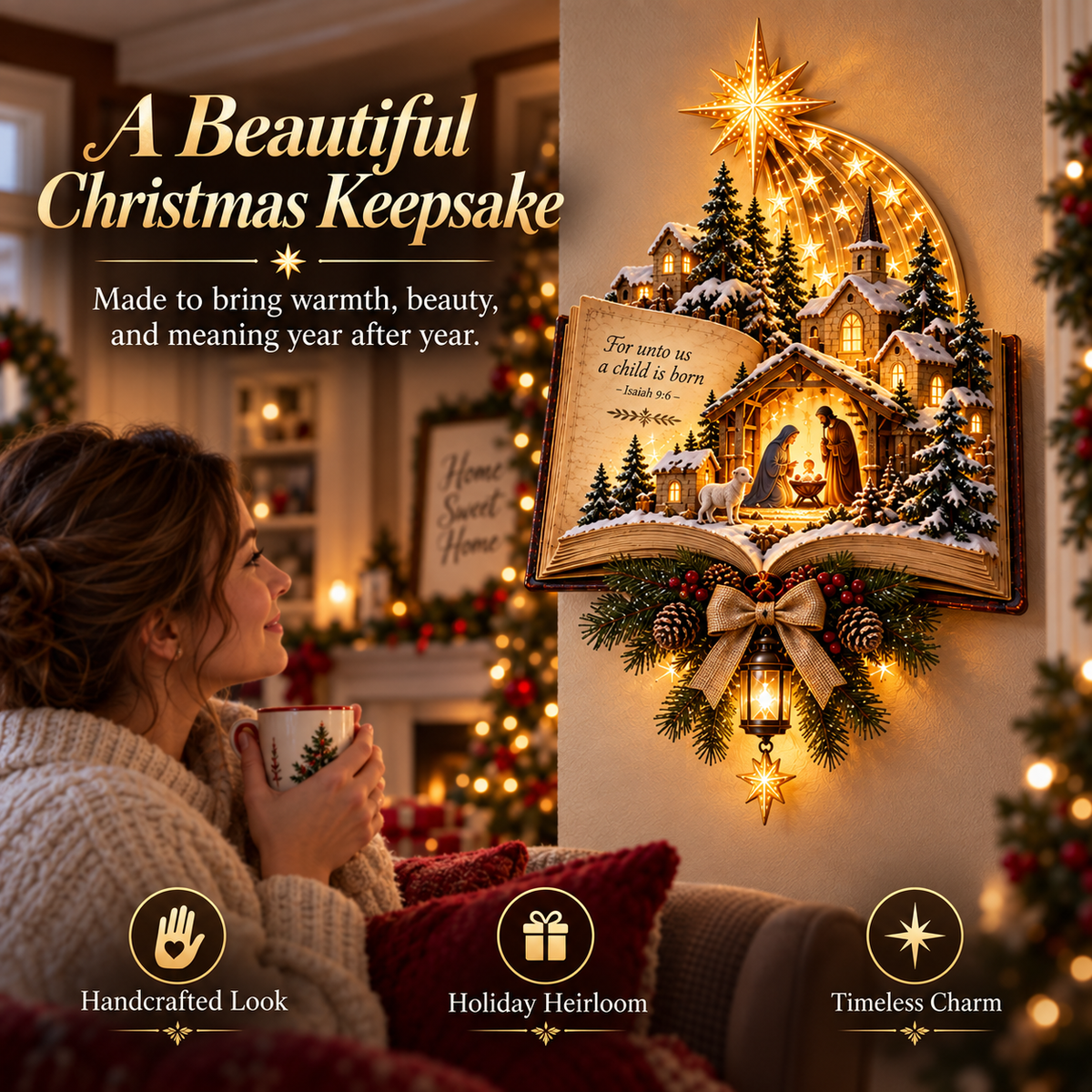 ✨Last Day 49% OFF✨✝️ A Story That Still Shines – Lighted Nativity Christmas Wall Decor✨🎄