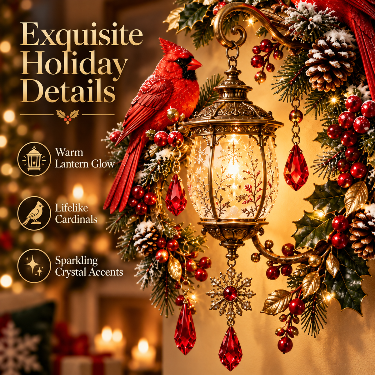 🔥Last Day 49% OFF🔥Cardinal Christmas Lantern Glow – Lighted Holiday Wall Decor