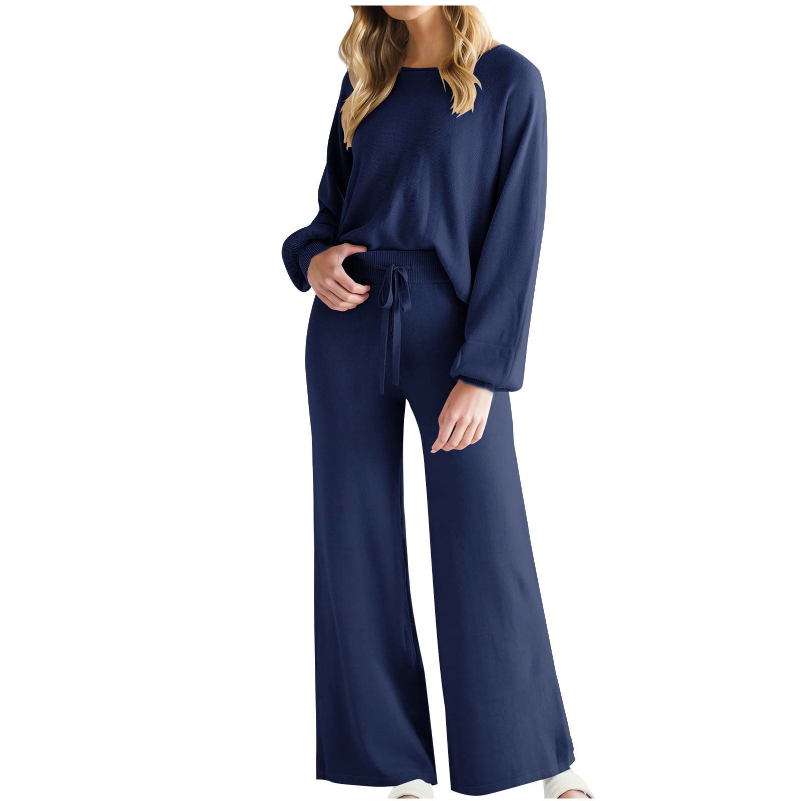 Womens Fall Winter Casual Solid Knitted 2 Piece Sets Long Sleeve Hoodie