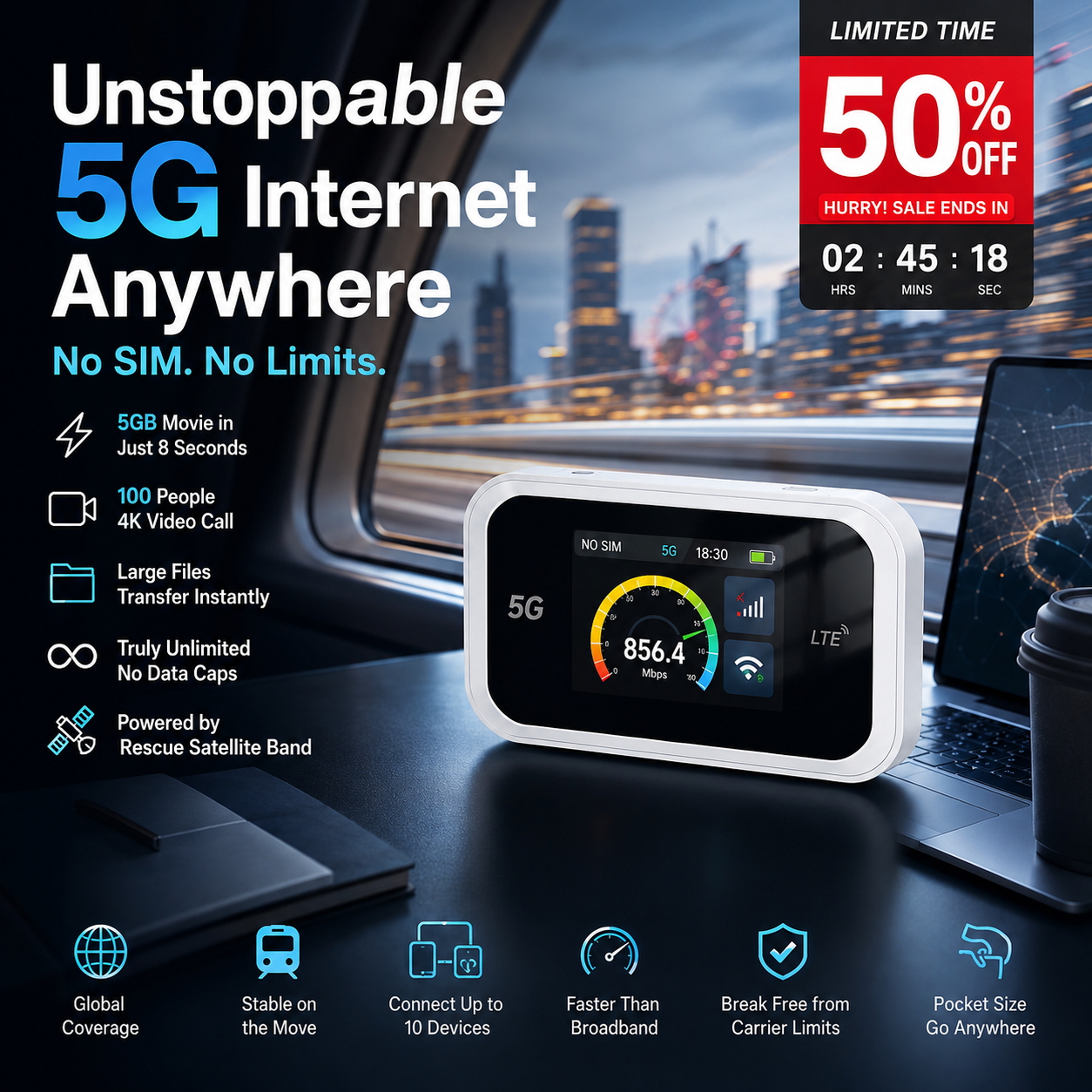 🔥50K+ SOLD!⚡50% OFF! 📶Mobile Hotspot – Portable WiFi, full coverage anywhere. No contract, no setup. Stay connected on the go!