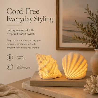 🐚 Cordless Shell & Conch Ambient Light Set – Coastal Glow Decor