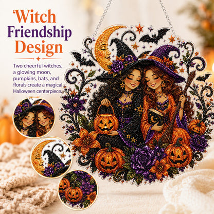 🧙‍♀️Last Day Promotion🎃DIY Halloween Witch Friendship Diamond Art Window Suncatcher