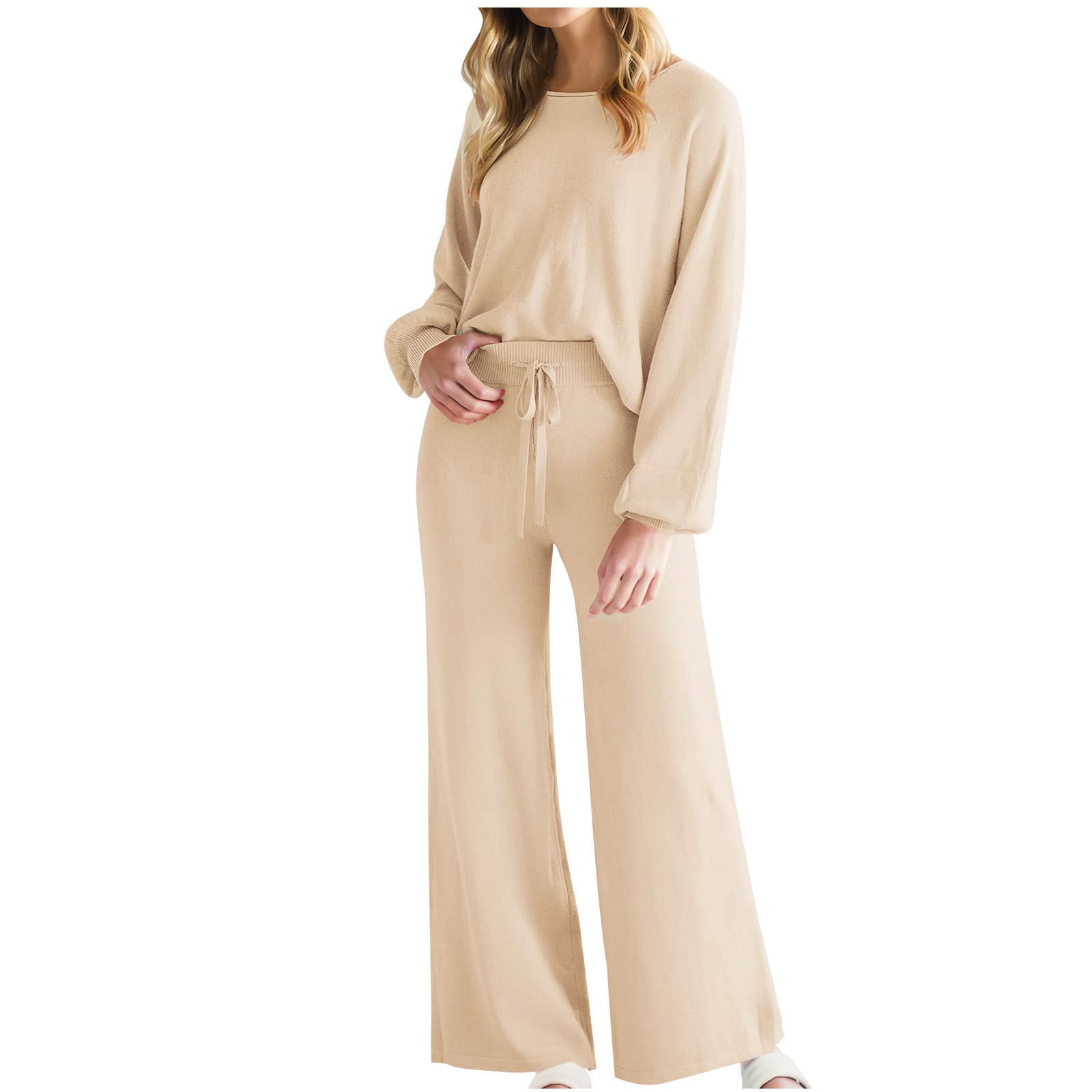 Womens Fall Winter Casual Solid Knitted 2 Piece Sets Long Sleeve Hoodie