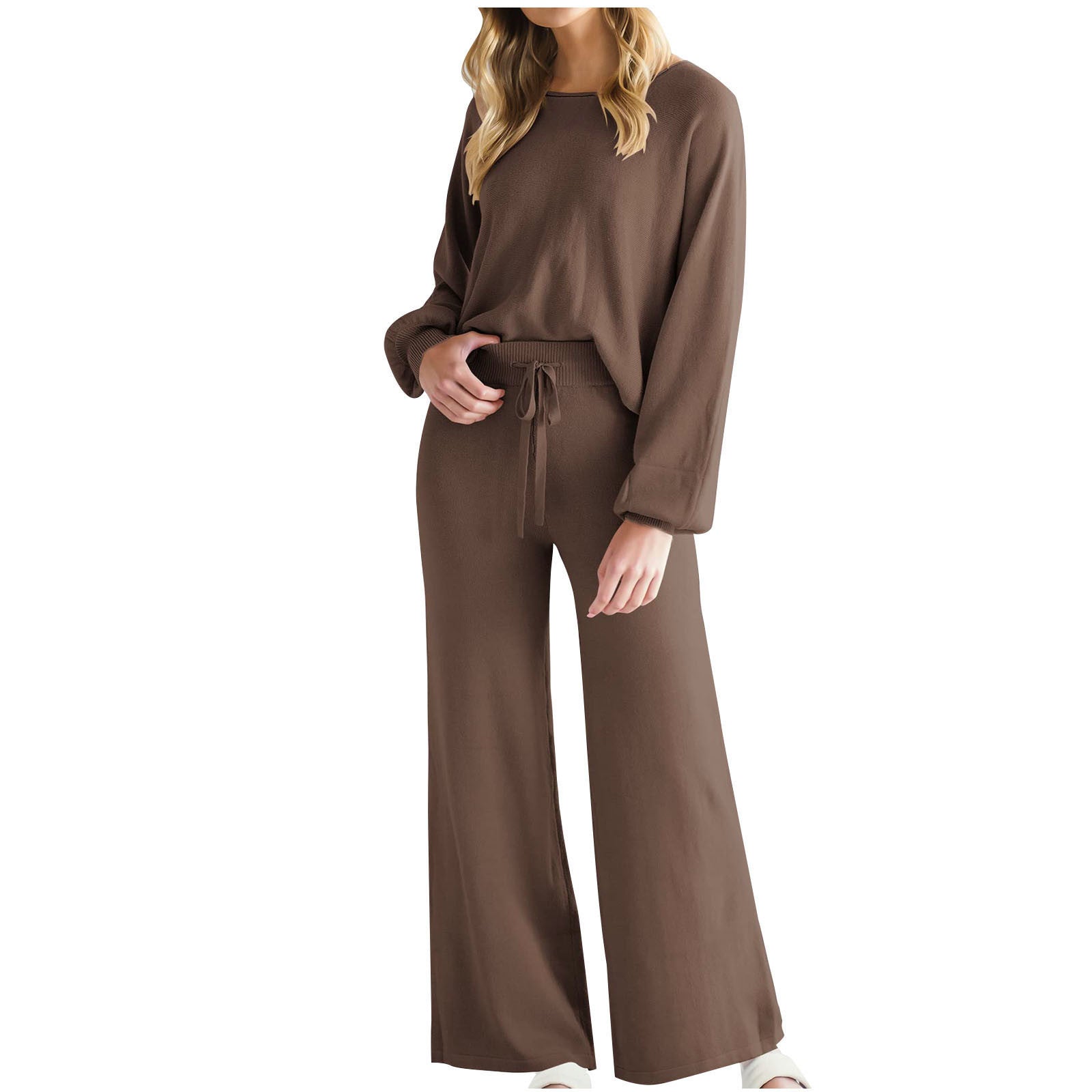 Womens Fall Winter Casual Solid Knitted 2 Piece Sets Long Sleeve Hoodie