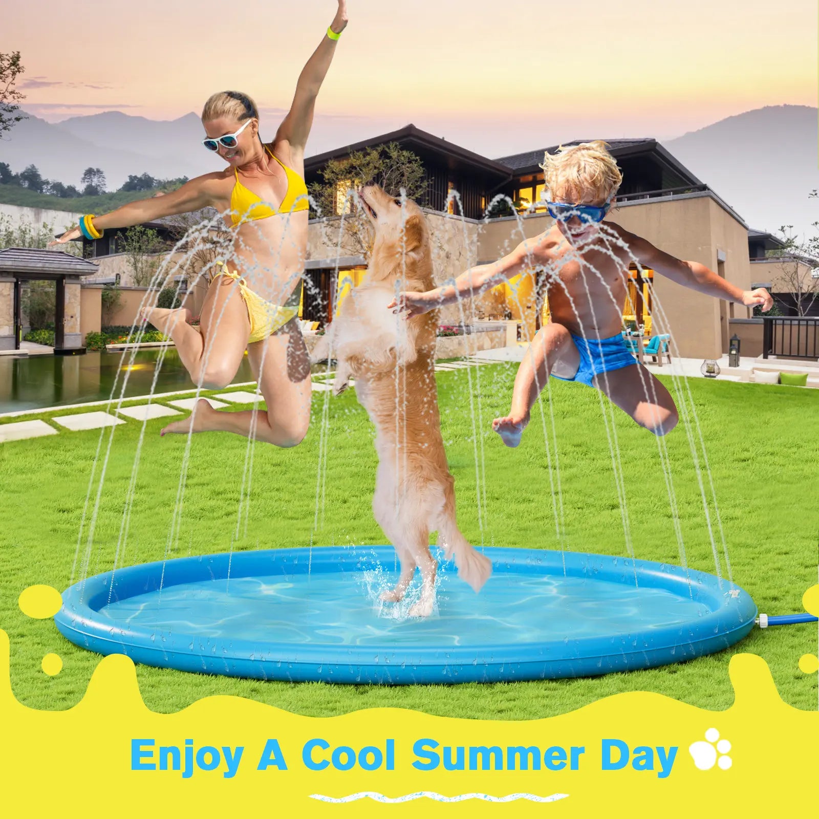 Pecute Dog Splash Pad Sprinkler Mat – Durable Non-Slip Water Play Mat