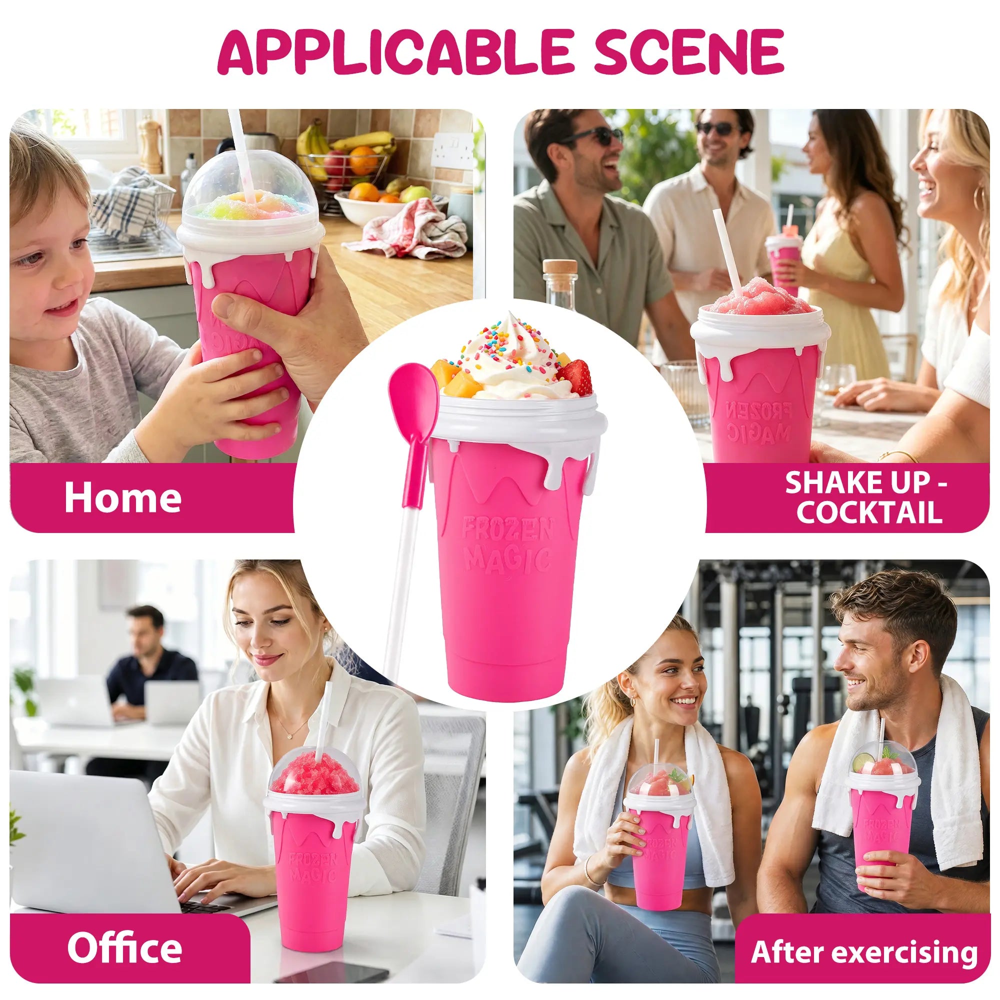 11.8oz Slushie Maker Cup with Lid & Straw for DIY Frozen Drinks