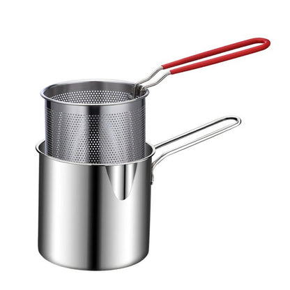 Mini Stainless Steel Deep Fryer Pot Set with Removable Draining Basket & Food Tongs