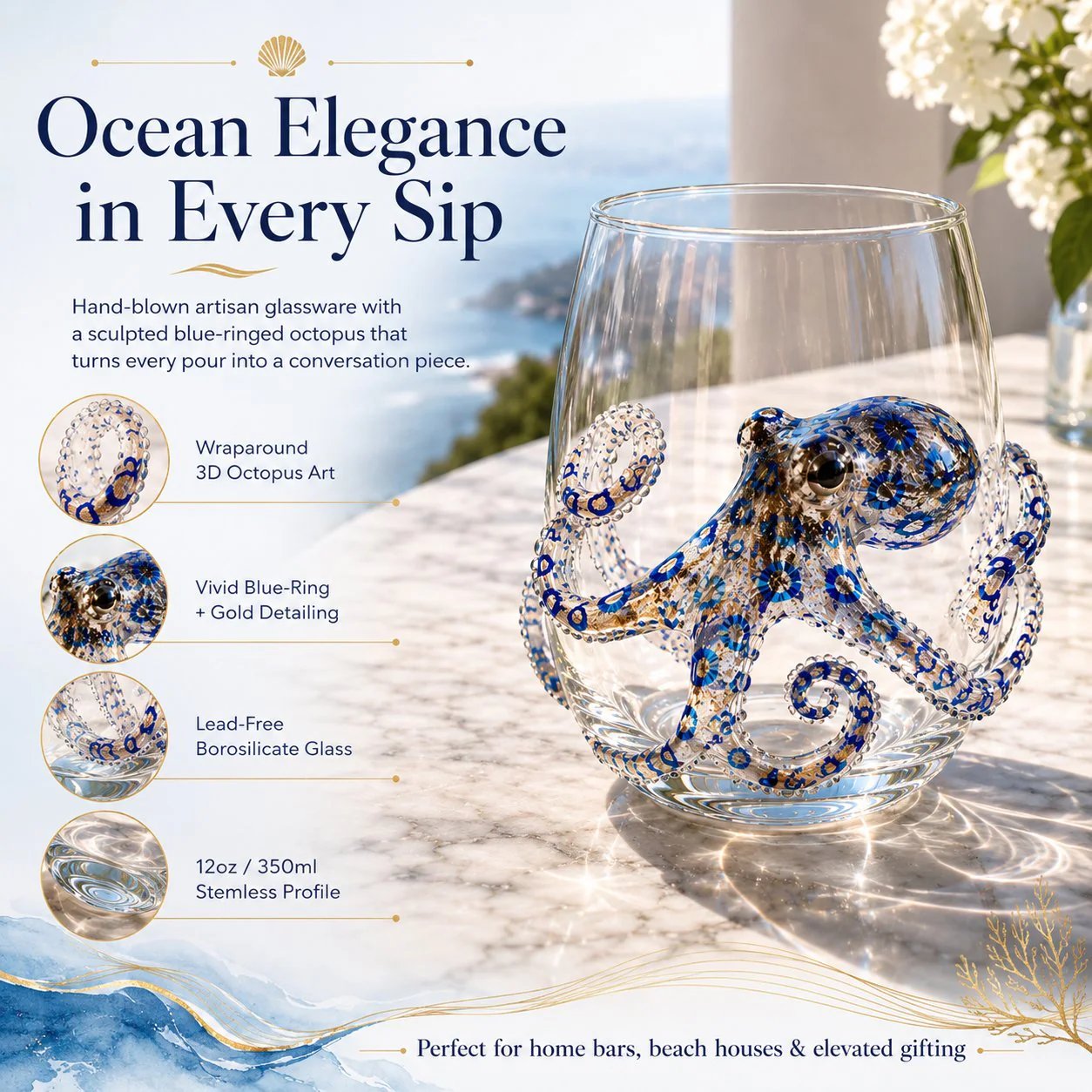 ⏰Last day Promotion 🎁The Perfect Beach House Gift🌊3D Ocean Animal Artisan Glassware Collection