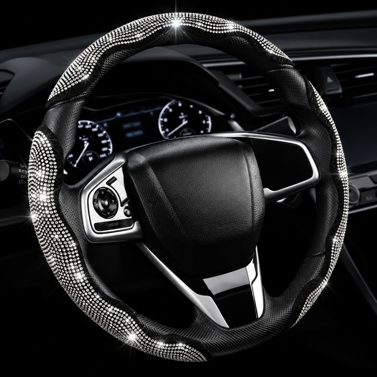 💎 Sparkly Crystal Carbon Fiber Steering Wheel Protection Set 🏎️