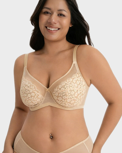 Unlined Floral Lace Minimizer Bra Comfort Fit Full Coverage2