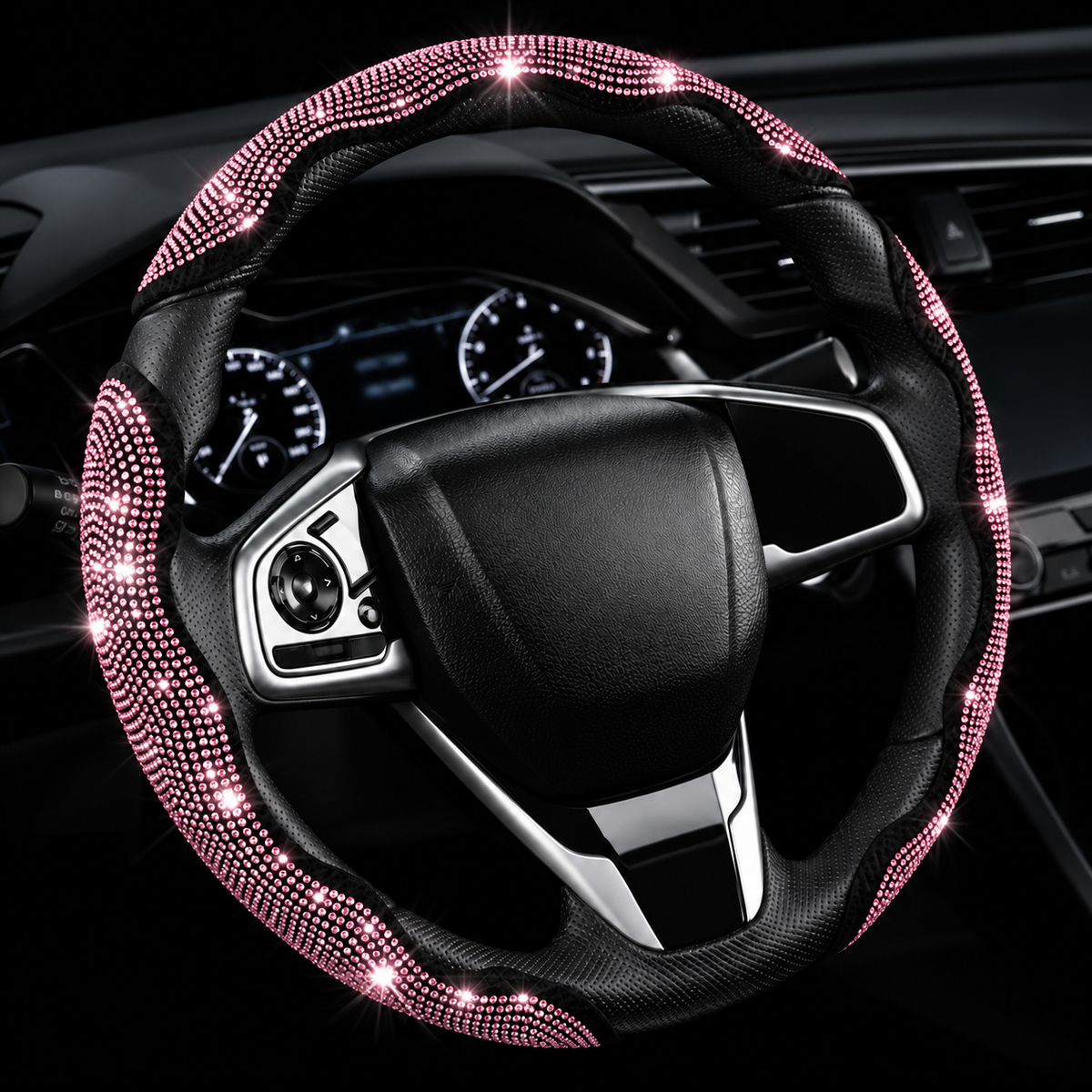 💎 Sparkly Crystal Carbon Fiber Steering Wheel Protection Set 🏎️