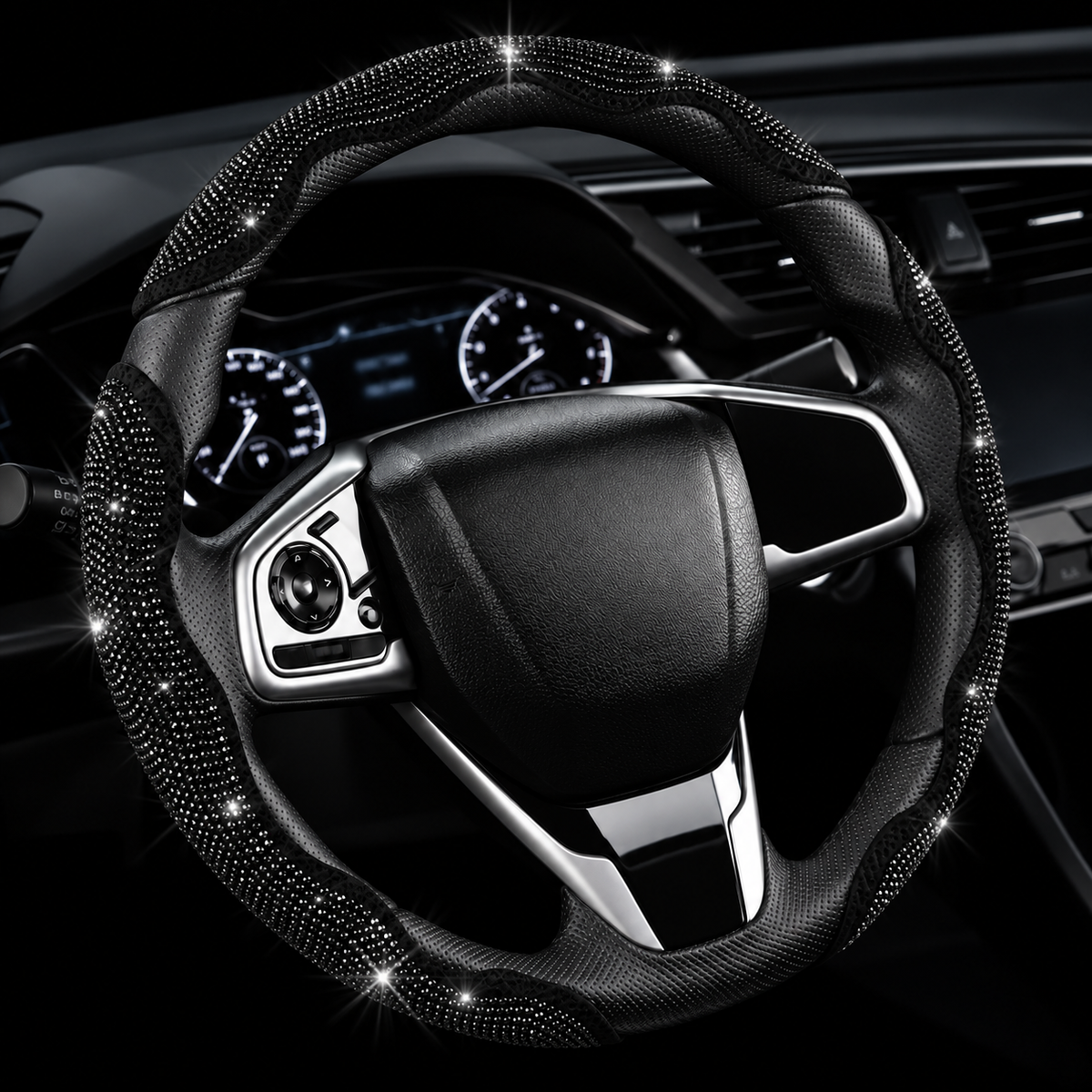 💎 Sparkly Crystal Carbon Fiber Steering Wheel Protection Set 🏎️