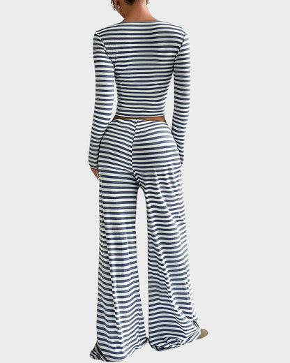 Stripe Crop Top & Wide Leg Two-Piece Lounge Set
