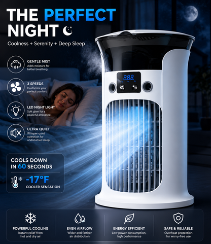 ⏰Last day Promotion 🔥3-in-1 Portable Air Cooler ❄️ Portable Mist Air Cooler with LED Night Light