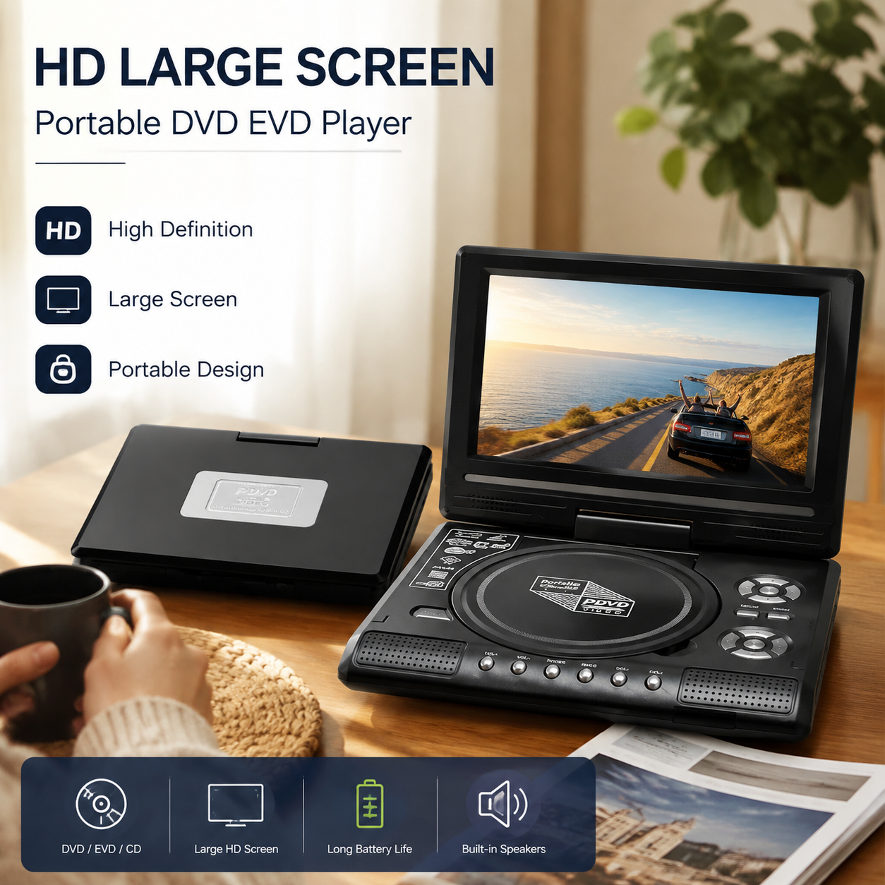 🔥50% OFF📺Portable DVD/EVD Player – 7.8" Rechargeable Screen, Compatible with DVD/CD/USB/SD for Home & Travel