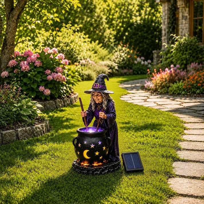 🧙‍♀️Lumière Solaire Chaudron Lumineux Sorcière d'Halloween🎃