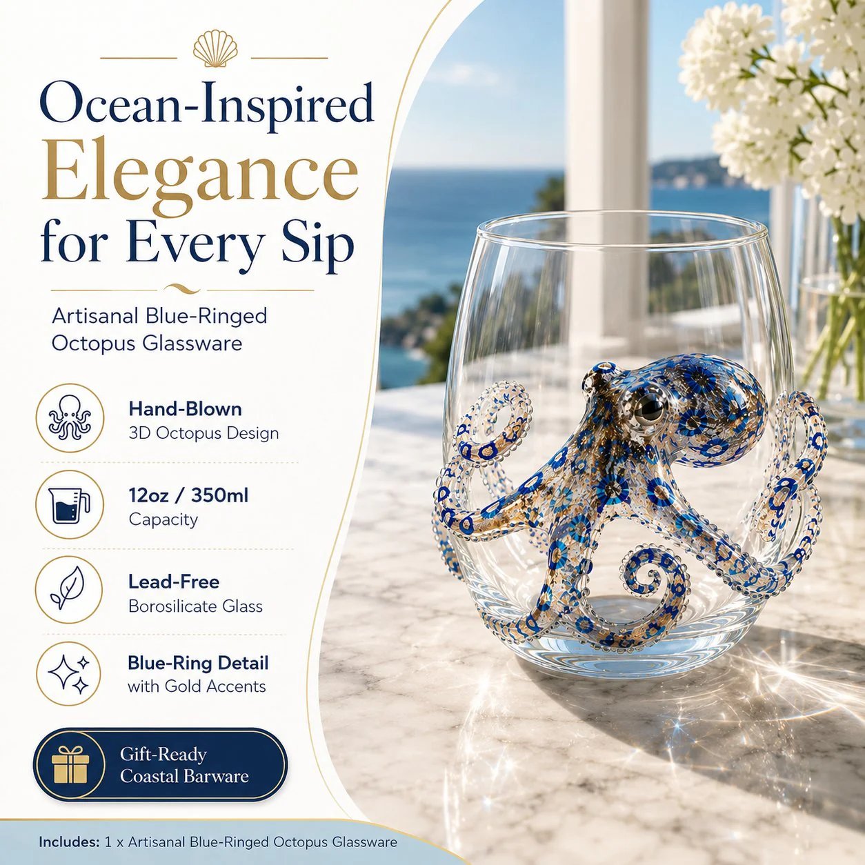 ⏰Last day Promotion 🎁The Perfect Beach House Gift🌊3D Ocean Animal Artisan Glassware Collection