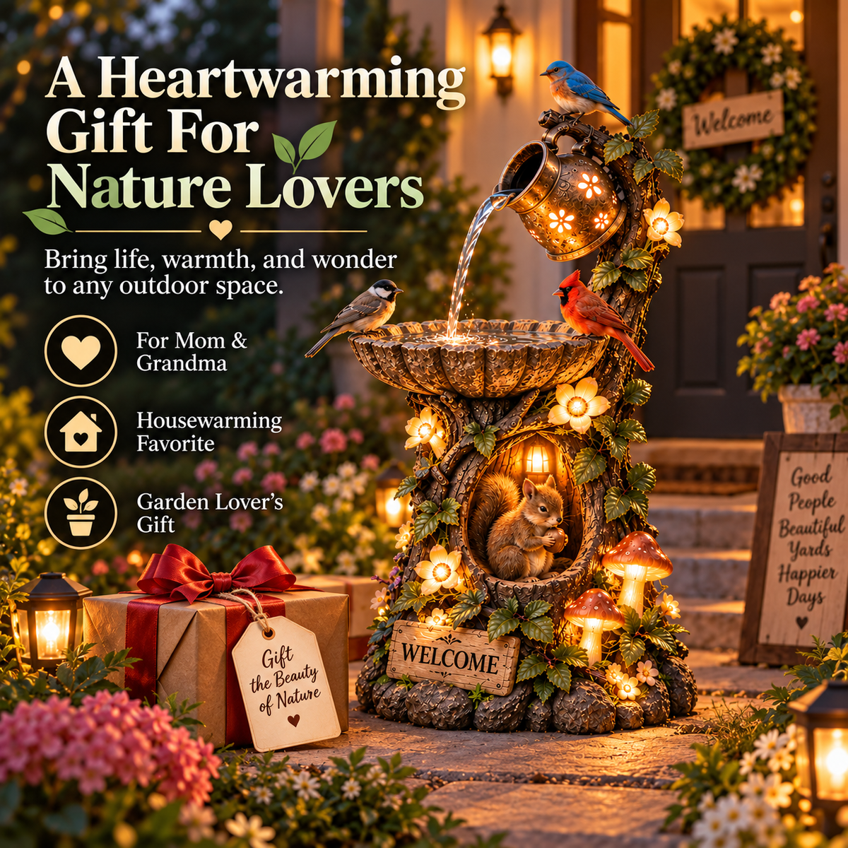 🐿️ Solar Birdbath Fountain Garden Decor – A Cozy Wildlife Haven for Your Yard🐿️
