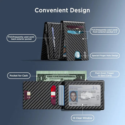 🔥Minimalist Pop-Up Wallet for Men – RFID Blocking Aluminum Card Holder , ID Window & Leather Front Pocket