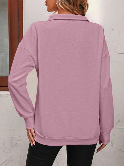 Womens Zip-Up Dropped Shoulder Sweatshirt