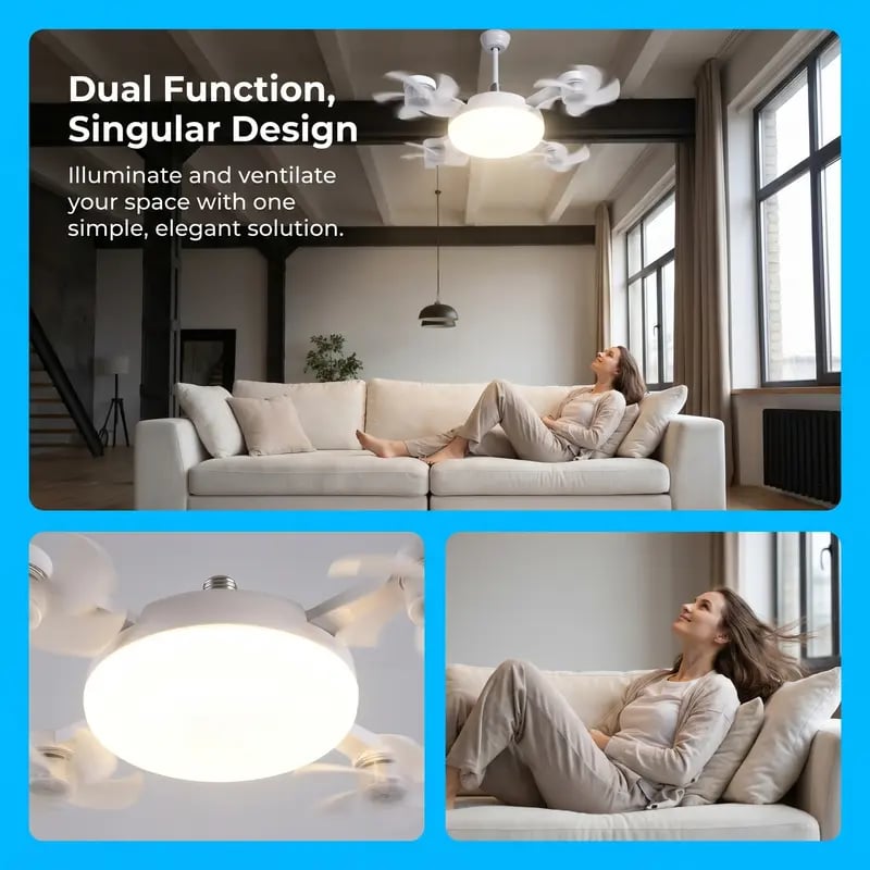 ❄️Stay Cool & Bright💡 2-in-1 Ceiling Fan Light 🏠Perfect for Bedrooms, Kitchens & Garages