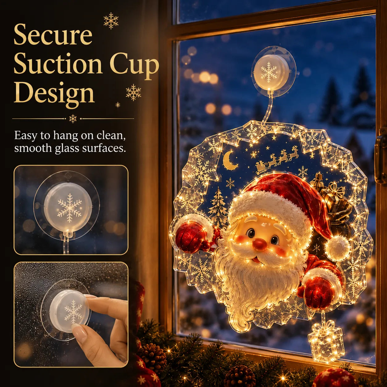 ✈️Last Day 50% OFF✨🎄Lighted Christmas Window Decoration with Suction Cup | Warm LED Window Light with Double-Layer Design & Multiple Festive Styles ✨