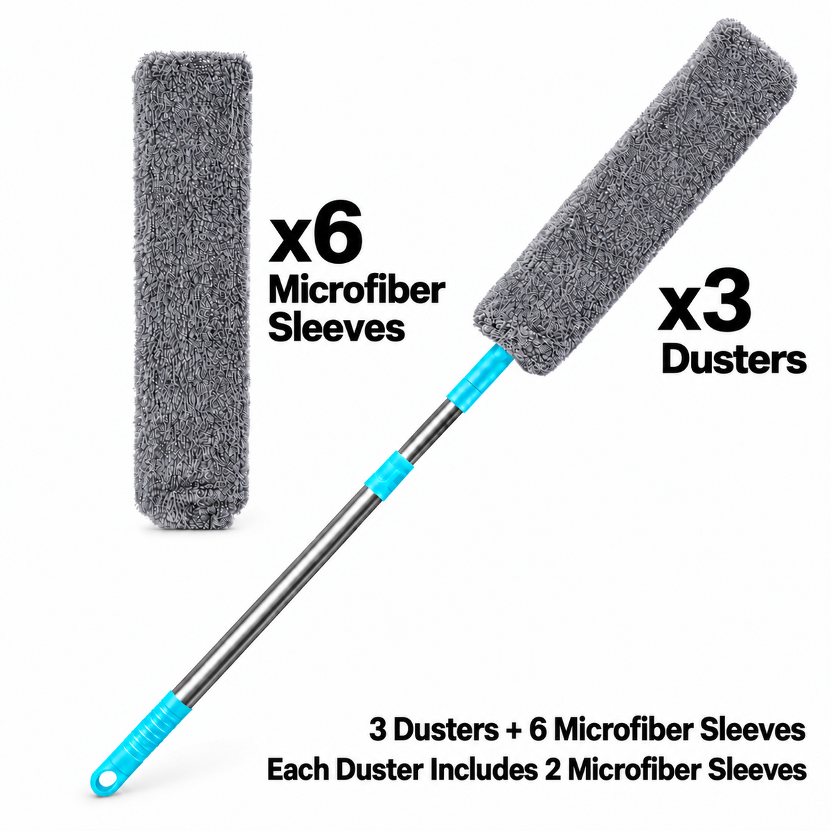 🧹 Flexible Microfiber Gap Duster – Extendable Cleaning Tool with Washable Replacement Pads