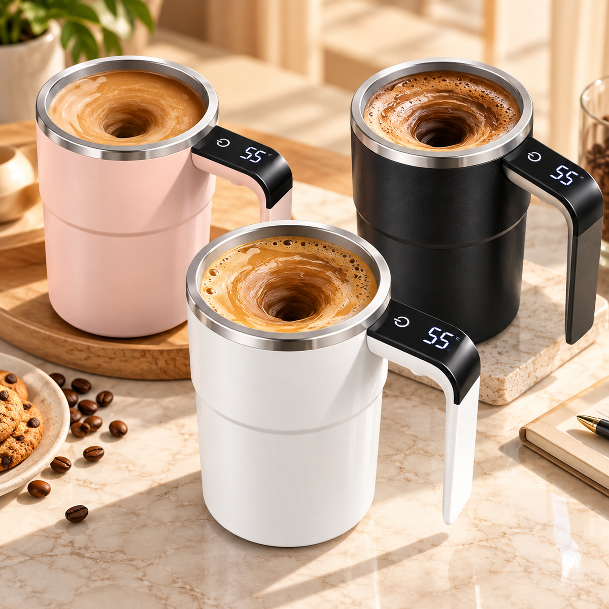 ☕ Smart Self-Stirring Coffee Mug with LCD Temperature Display – One-Touch Mixing