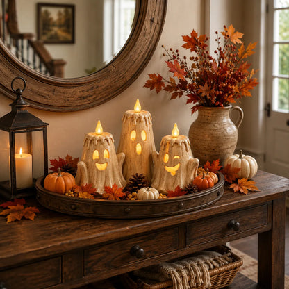 3-Piece Glowing Ghost Candle Set – Cozy Halloween Decor