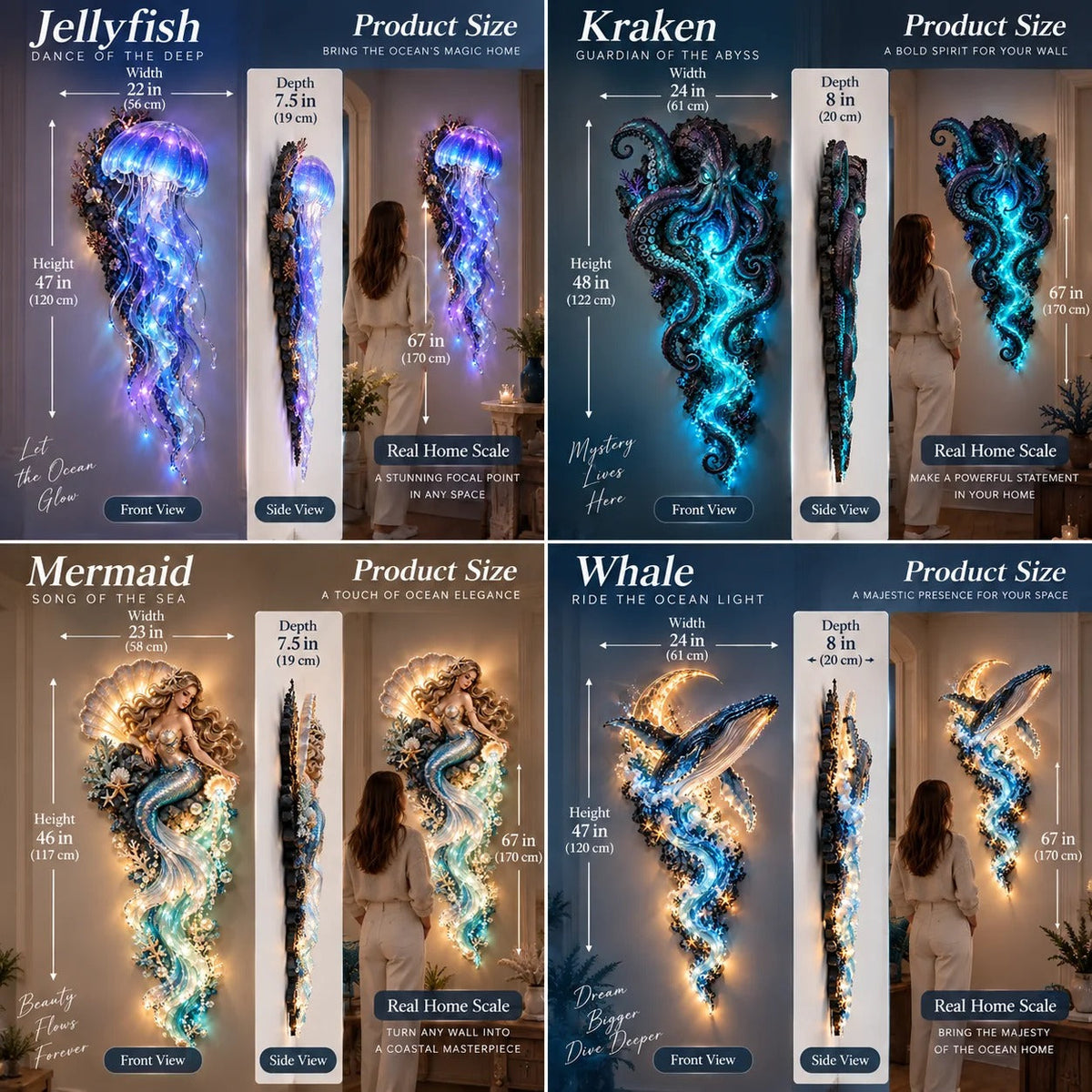 ⏰Limited Stock 50% OFF - 🌊✨ Enchanted Ocean Legends Lighted Wall Décor Collection 🐋🧜‍♀️