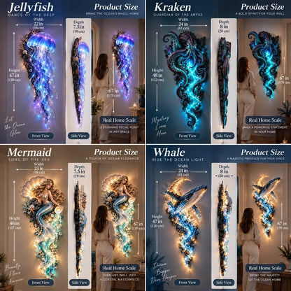 ⏰Limited Stock 50% OFF - 🌊✨ Enchanted Ocean Legends Lighted Wall Décor Collection 🐋🧜‍♀️