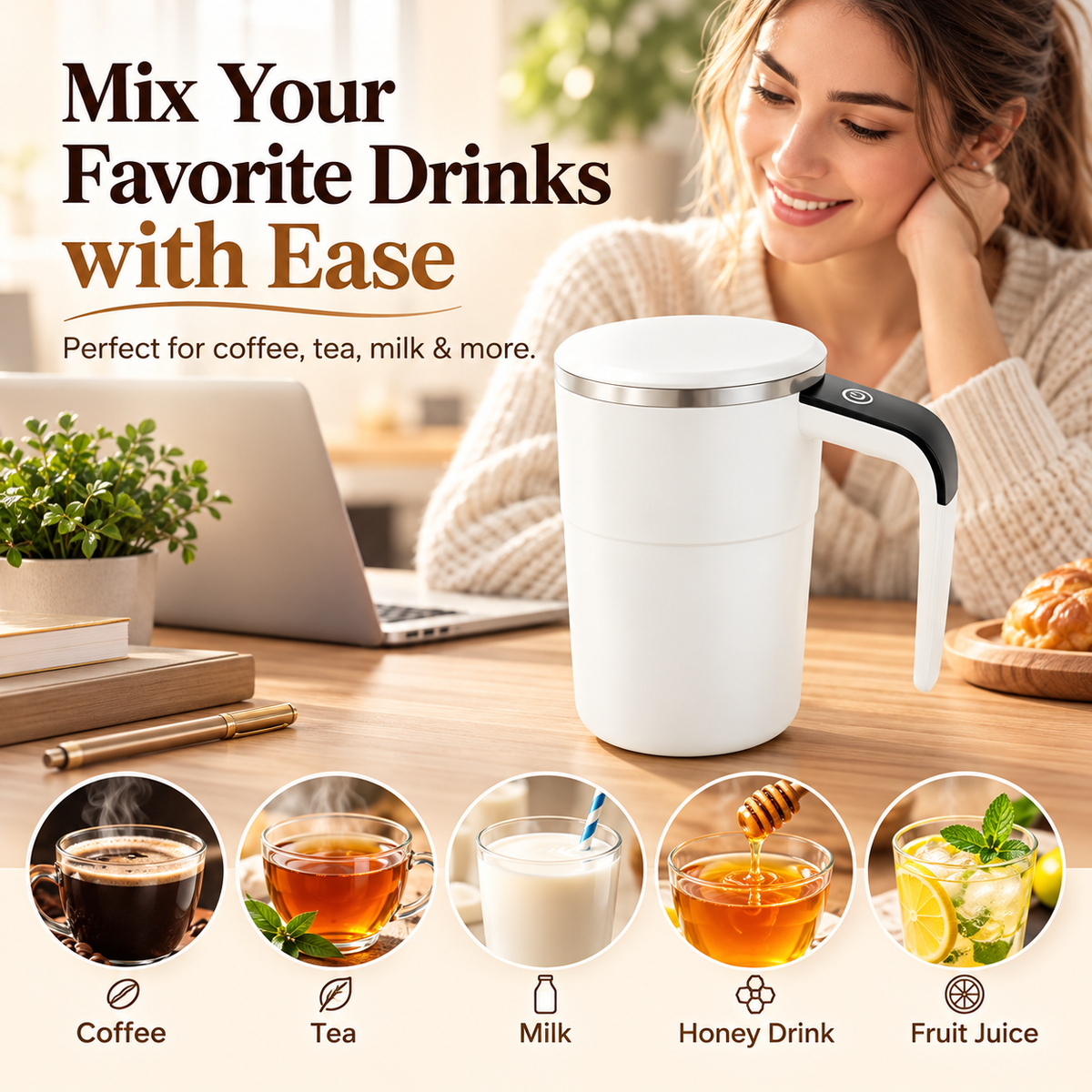 ☕ Smart Self-Stirring Coffee Mug with LCD Temperature Display – One-Touch Mixing