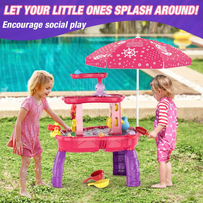Kids 2-in-1 Sand & Water Activity Table with Adjustable Umbrella