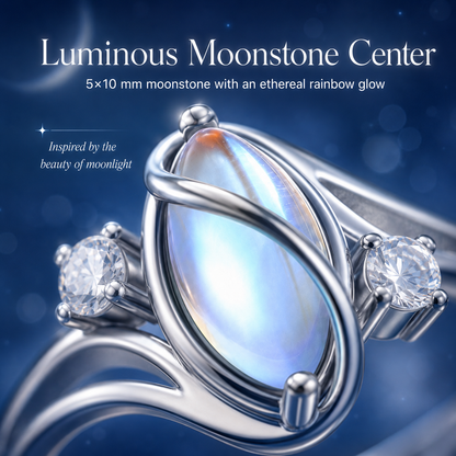 🎁💍925 Sterling Silver Rainbow Moonstone Ring