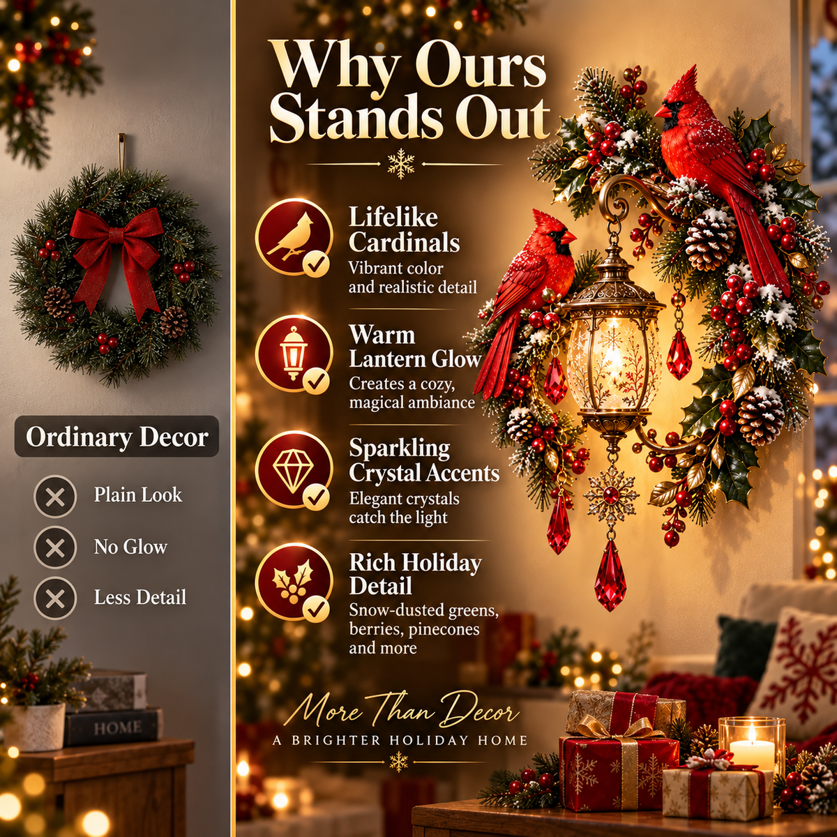 🔥Last Day 49% OFF🔥Cardinal Christmas Lantern Glow – Lighted Holiday Wall Decor