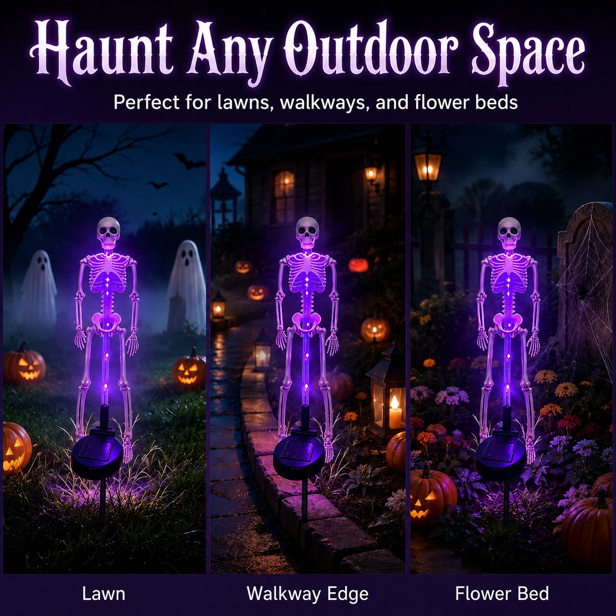 💀 Solar Purple Glow Skeleton Yard Stake