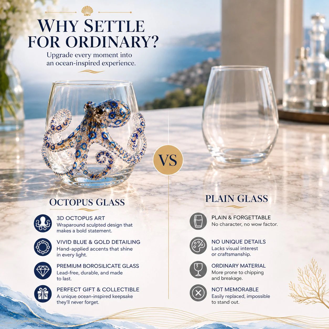 ⏰Last day Promotion 🎁The Perfect Beach House Gift🌊3D Ocean Animal Artisan Glassware Collection