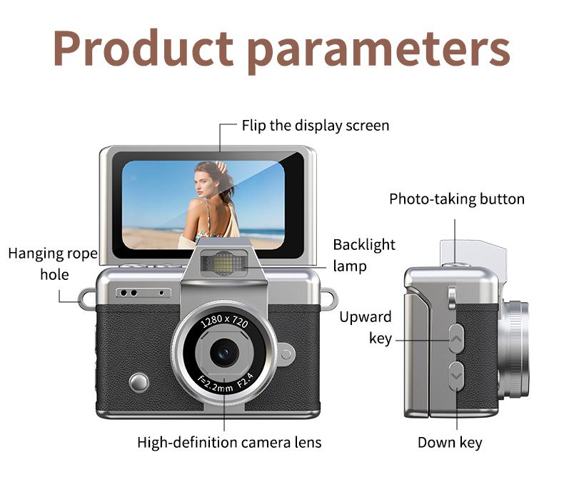 📸 Mini Retro Digital Camera with 180° Flip Screen – 32GB Card Included
