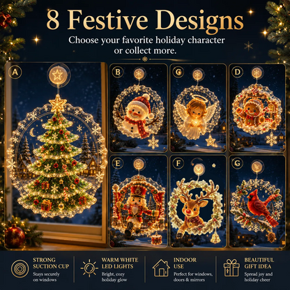 ✈️Last Day 50% OFF✨🎄Lighted Christmas Window Decoration with Suction Cup | Flat Version Warm LED Window Light with Double-Layer Design & Multiple Festive Styles✨
